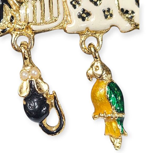 Vintage ANGEL Signed Multi Color Enamel Kitty Cat Kitten Brooch w/Toy Dangles - Picture 4 of 11